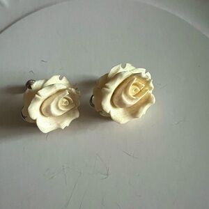 Vintage Carved Celluloid Rose Earrings